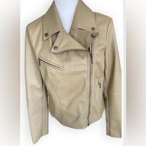 Bagatelle Tan Faux Leather Biker Jacket Zip Cuffs Size M